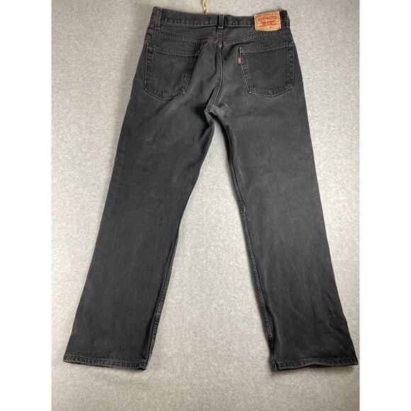 Levis 505 Jeans Adult 36x32 Black Denim Regular Fit Straight Leg Distressed - Picture 1 of 16